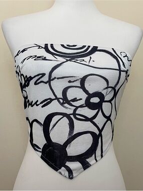 Motel Rocks Mono Doodle Irvana Bandeau Scarf Top in Black & White, Size M